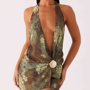 Peppermayo Green and Brown Backless Dress